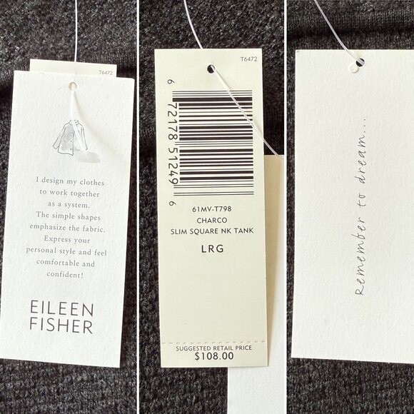 Eileen Fisher Charcoal Gray Square Neck Tank Large Merino Wool Hong Kong Made - Picture 7 of 9